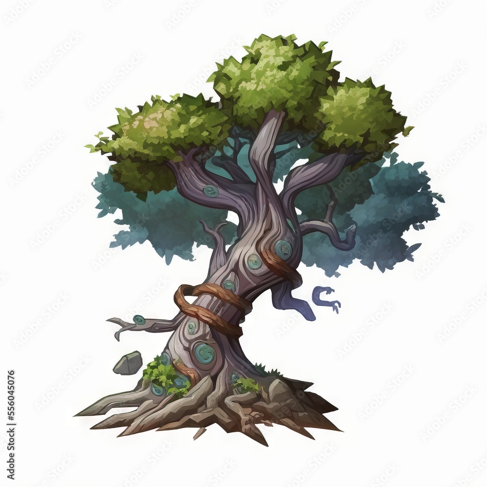 Poster a tree with a bunch of branches growing out of it's trunk and roots. generative ai