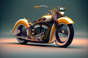  a motorcycle with a helmet on the back of it's seat and a sidecar on the front. Generative AI - obrazy, fototapety, plakaty