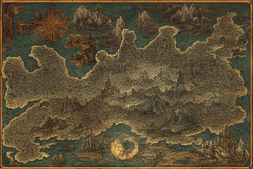 ファンタジー系地図の背景イラスト(AI generated image)