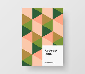 Minimalistic company brochure A4 design vector layout. Trendy mosaic hexagons pamphlet template.