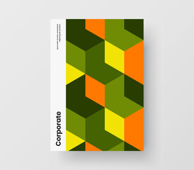 Clean geometric hexagons magazine cover concept. Modern pamphlet vector design layout.
