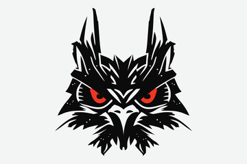 Scary Owl with red eyes minimal Logo Illustration