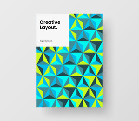Original company identity A4 vector design illustration. Multicolored geometric pattern journal cover template.