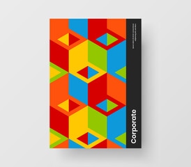 Modern company brochure A4 vector design template. Multicolored geometric shapes leaflet layout.