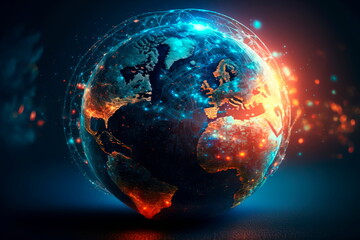 Global communication network around planet Earth in space . Global network connection covering the earth with lines of innovative perception .