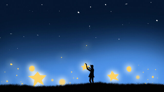 man under open sky star digital art type painting 3d illustration  high definition  wallpaper