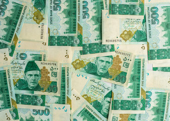 Pakistani currency bank notes of 500 rupees isolated on white background