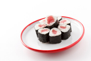 tasty sushi on the white background