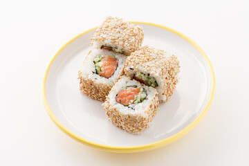 tasty sushi on the white background