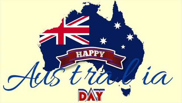 Happy Australia day animation video ,map of australia with flag. 