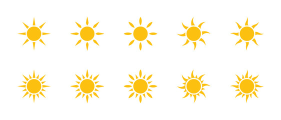 Sunburst icon set. Sun icons in many variations of shapes