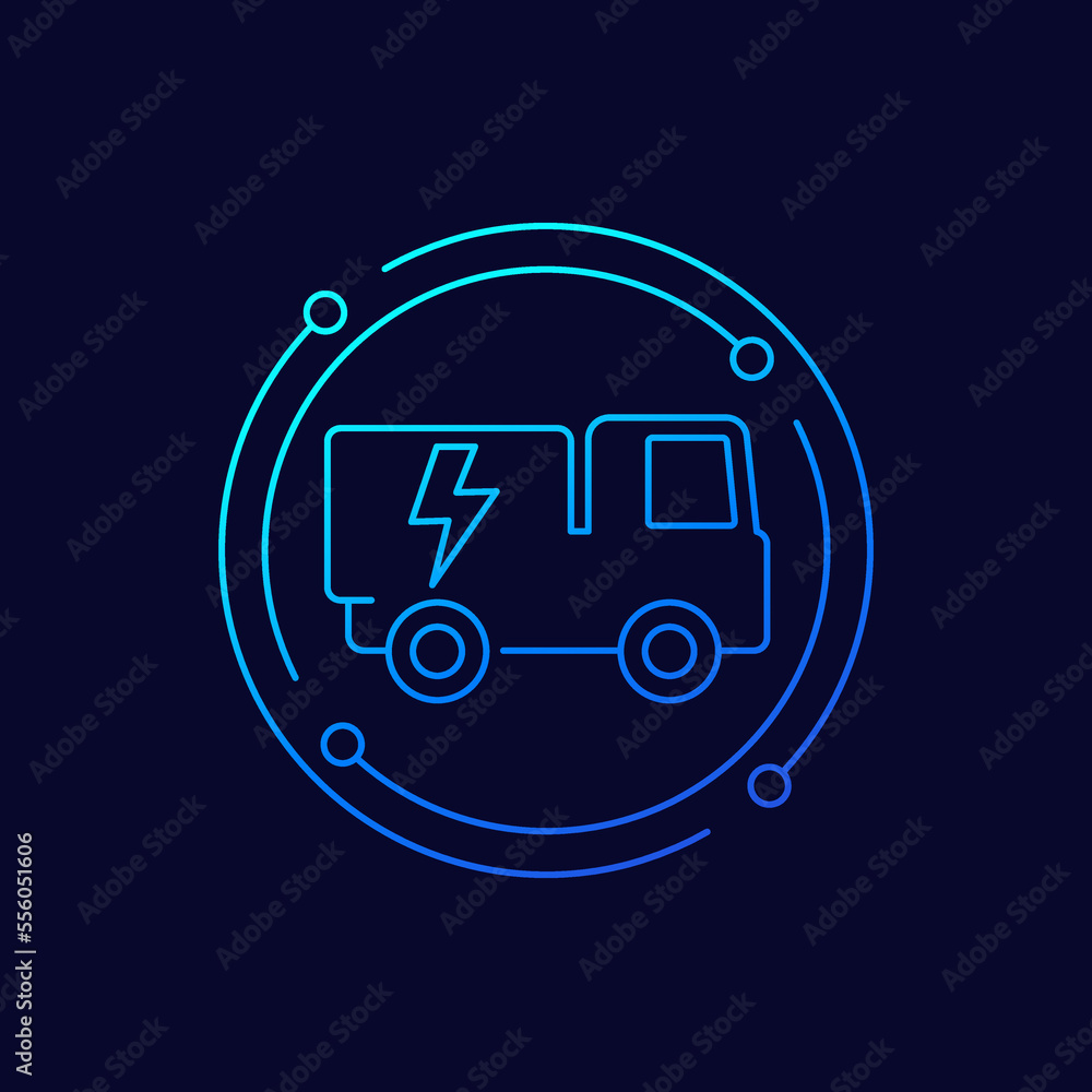 Wall mural electric truck icon, linear design