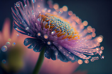 Fantasy Colorful Flowers with Dew Drops. Generative ai