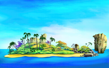 Desert island in the ocean illustration