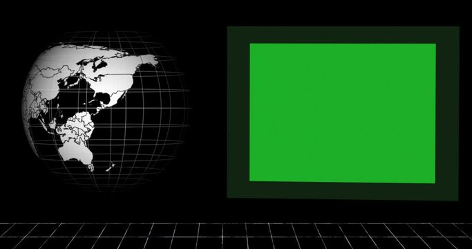 TV News Show Intro with Hologram World Globe and Green Screen Layer Frame for Video Editing, mockup or Advertising