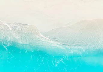 Fototapeten Die Ökologie mit Wellen am Strand als Hintergrund. Schöner natürlicher Hintergrund an der Sommerzeit-oben Ansicht © SASITHORN