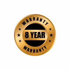 8 year warranty vector icon. color in gold, eight years warranty stamp