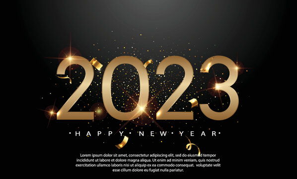 Happy new year 2023 banner. Golden Vector luxury text 2023 Happy new year. Gold Festive Numbers Design