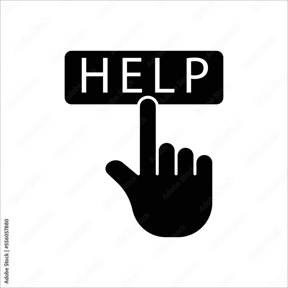 Poster hand touch icon illustration with help. glyph icon style. suitable for apps, websites, mobile apps. 