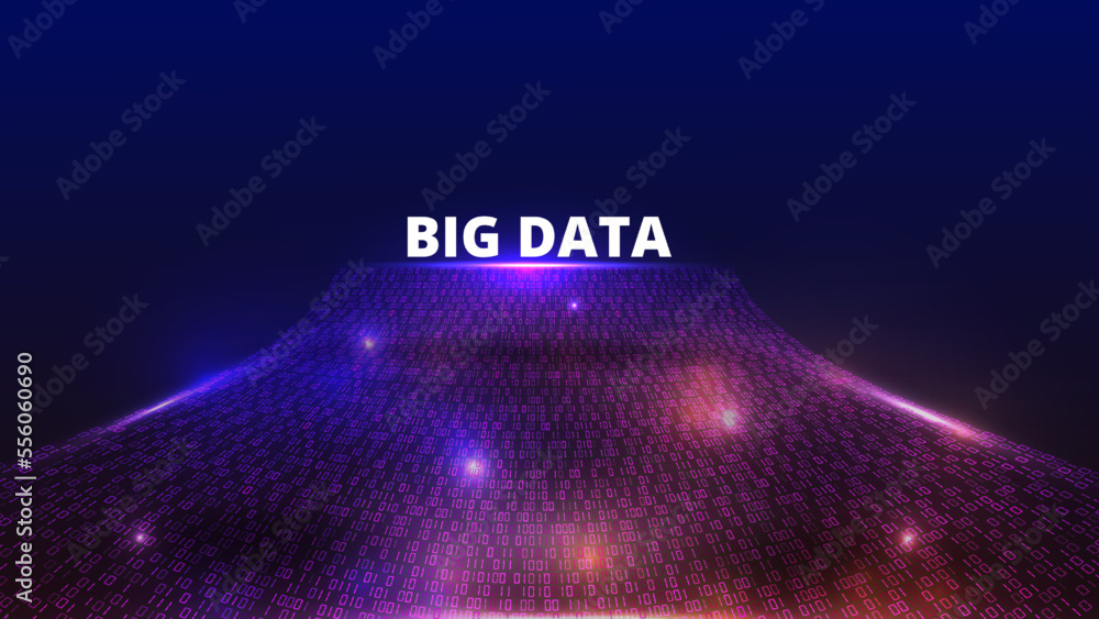Fototapete Big data flow. Abstract technology background. Binary code. Information encryption. Digital communication funnel. Cyber energy connect. One or zero symbols. Vector illustration pattern