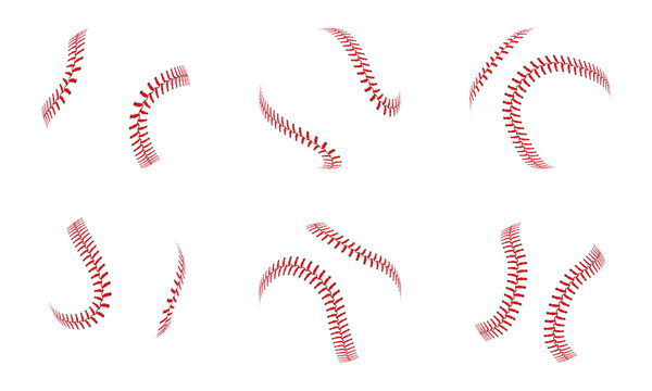 Baseball, softball lace in ball form. Softball seam. Graphic base logo, realistic elements. abstract american sport silhouette, leather hard stitch. Vector illustration isolated background