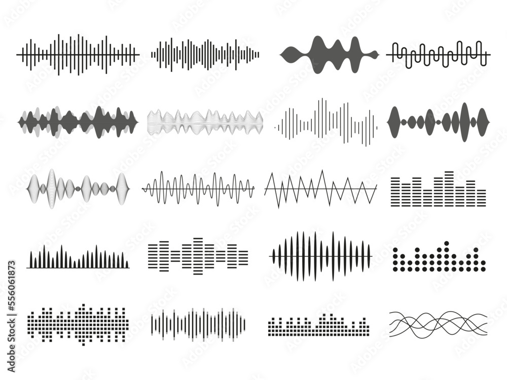 Poster music sound. audio equalizer. radio soundwave. voice frequency. waveform icons. dj mixer. musical be