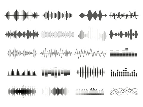 Music Sound. Audio Equalizer. Radio Soundwave. Voice Frequency. Waveform Icons. DJ Mixer. Musical Beat Charts Set. Wavelength Signal. Abstract Stereo Pulse Shapes. Vector Line Pattern