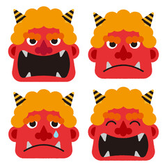 いろいろな表情の赤鬼のイラストセット