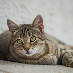 close up of a cat lying down looking to the left of the camera