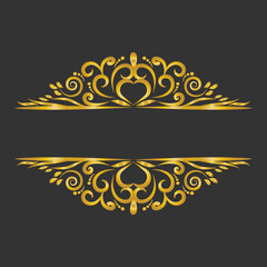 Vector vintage royal title border or text frame ornament elements,Decorative gold title frame isolated on dark green color background classic ornament