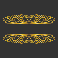 Vector vintage royal title border or text frame ornament elements,Decorative gold title frame isolated on dark green color background classic ornament