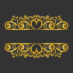 Vector vintage royal title border or text frame ornament elements,Decorative gold title frame isolated on dark green color background classic ornament