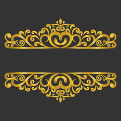 Vector vintage royal title border or text frame ornament elements,Decorative gold title frame isolated on dark green color background classic ornament
