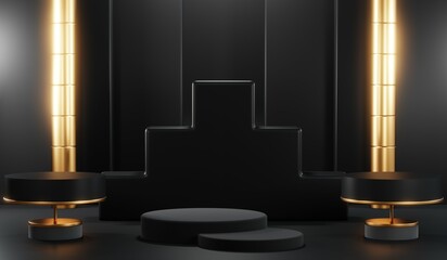 3D rendering of blank product background for cream cosmetics Modern black podium background