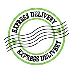 EXPRESS DELIVERY, text on green-black grungy postal stamp.