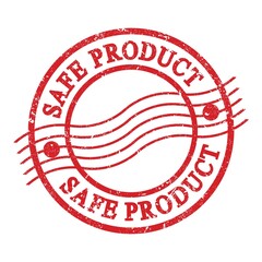 SAFE PRODUCT, text written on red postal stamp.