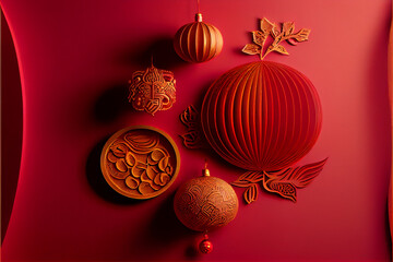 Red and Gold Background with room for Text. Generative ai