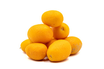 Cumquat or kumquat isolated on a white background. Clipping Path. Full depth of field. close up