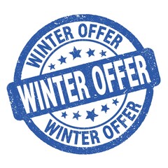 WINTER OFFER text written on blue round stamp sign.