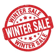 WINTER SALE text written on red round stamp sign.