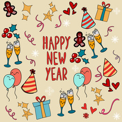 Naklejka premium Happy New Year decorating elements background.