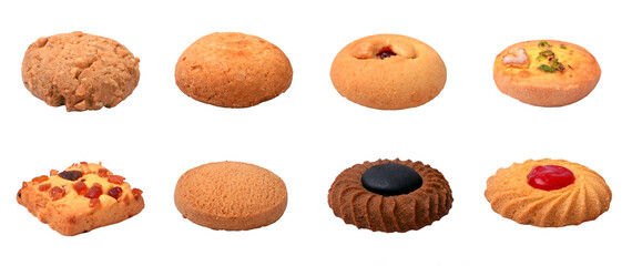 Set of various fresh Cookies on white background