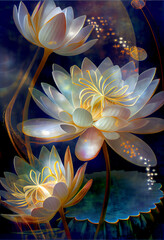 Magical Shimmering Water Lilies. Generative ai