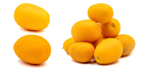 Set of kumquat images. Cumquat isolated on a white background. Clipping Path. Full depth of field. close up