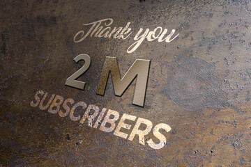 2 Million subscribers celebration greeting banner with Metal Design