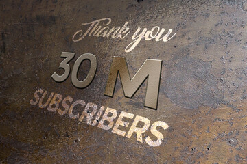 30 Million  subscribers celebration greeting banner with Metal Design