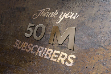 50 Million  subscribers celebration greeting banner with Metal Design