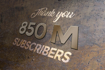850 Million  subscribers celebration greeting banner with Metal Design