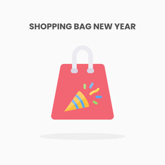 Shopping Bag New Year icon flat. Vector illustration on white background. Can used for web, app, digital product, presentation, UI and many more.