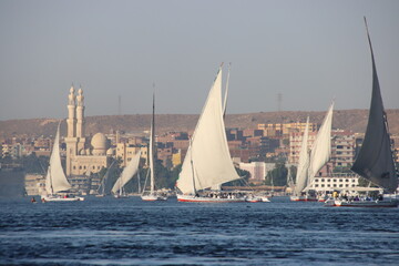 Fototapeta premium Feluccas on the Nile river in the city of Aswan, southern Egypt.